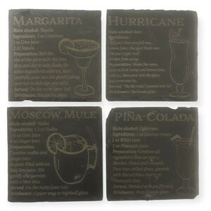 Slate Coaster Set with Engraved Cocktail Recipes